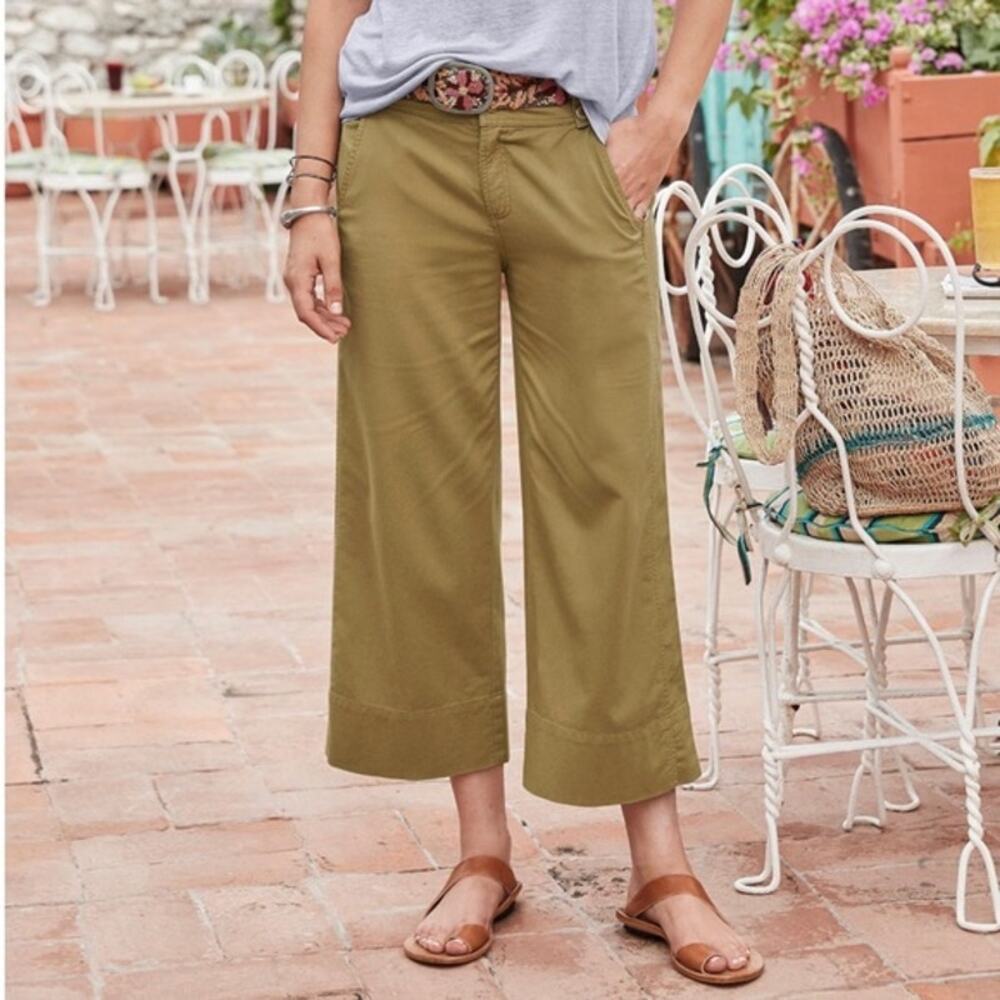 Sundance Au Courant Cotton Linen Wide Leg Cropped Pants | Brown Khaki | SZ‎ 4